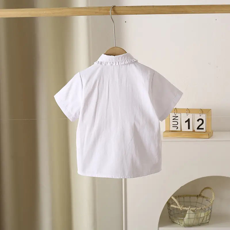 Summer Girl Clothing Short Sleeved Girl'S White Shirt Sweet Girl School Uniform Cotton Children'S School Clothing Simple Shirt