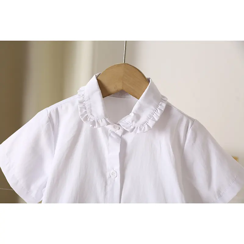 Summer Girl Clothing Short Sleeved Girl'S White Shirt Sweet Girl School Uniform Cotton Children'S School Clothing Simple Shirt