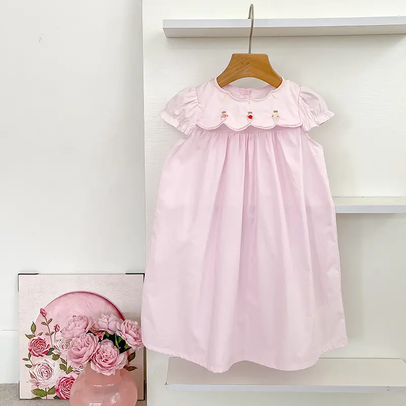 Summer Children's Clothing 1-6Yrs Summer Baby Girl Dress Flower Collar Rose Embroidery Ruffled Edge Dress Sweet And Cute Casual
