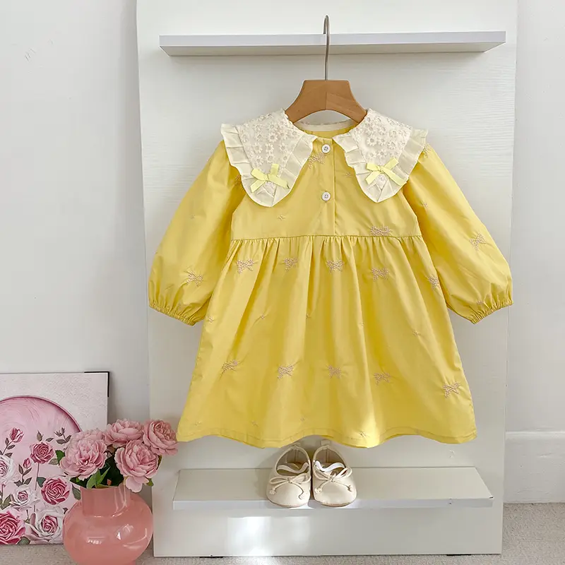 0-6Yrs Girls Princess Dress Baby Girl Clothes Clothes Butterfly Collar Baby Girl One Piece Clothes Autumn Embroidery Kids Dress
