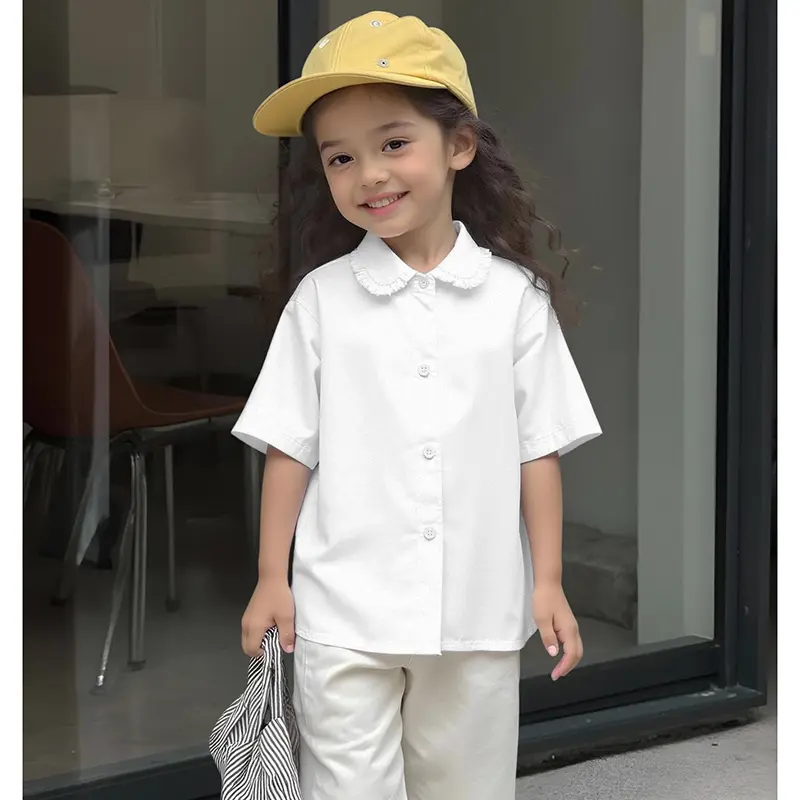 Summer Girl Clothing Short Sleeved Girl'S White Shirt Sweet Girl School Uniform Cotton Children'S School Clothing Simple Shirt