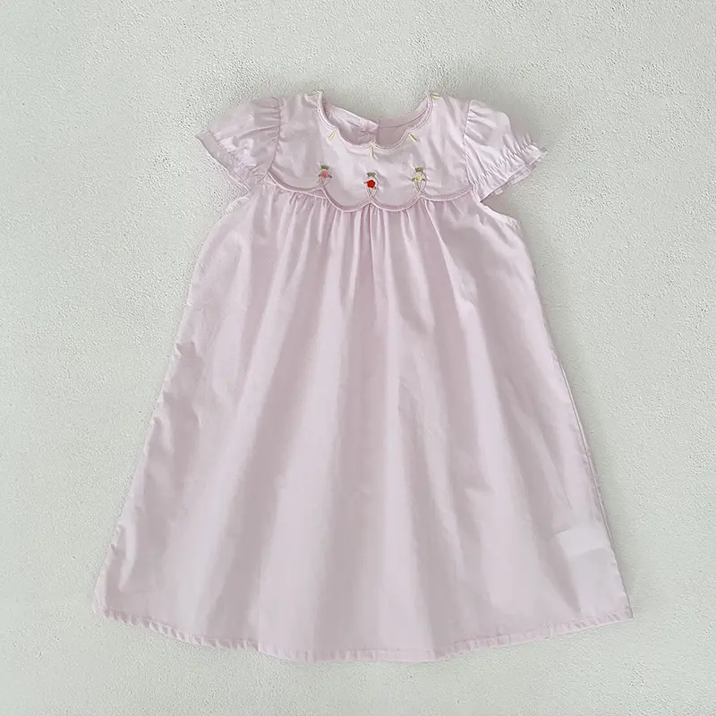 Summer Children's Clothing 1-6Yrs Summer Baby Girl Dress Flower Collar Rose Embroidery Ruffled Edge Dress Sweet And Cute Casual