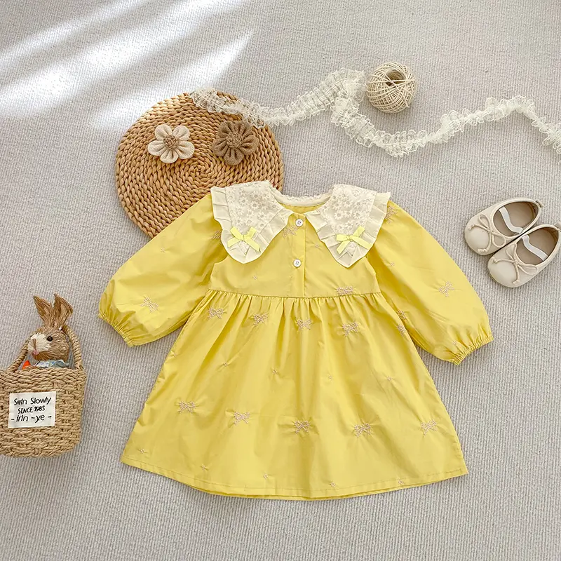 0-6Yrs Girls Princess Dress Baby Girl Clothes Clothes Butterfly Collar Baby Girl One Piece Clothes Autumn Embroidery Kids Dress