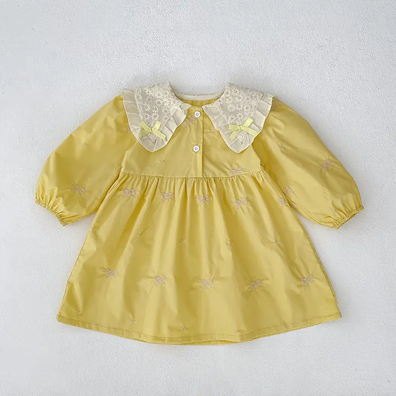 0-6Yrs Girls Princess Dress Baby Girl Clothes Clothes Butterfly Collar Baby Girl One Piece Clothes Autumn Embroidery Kids Dress