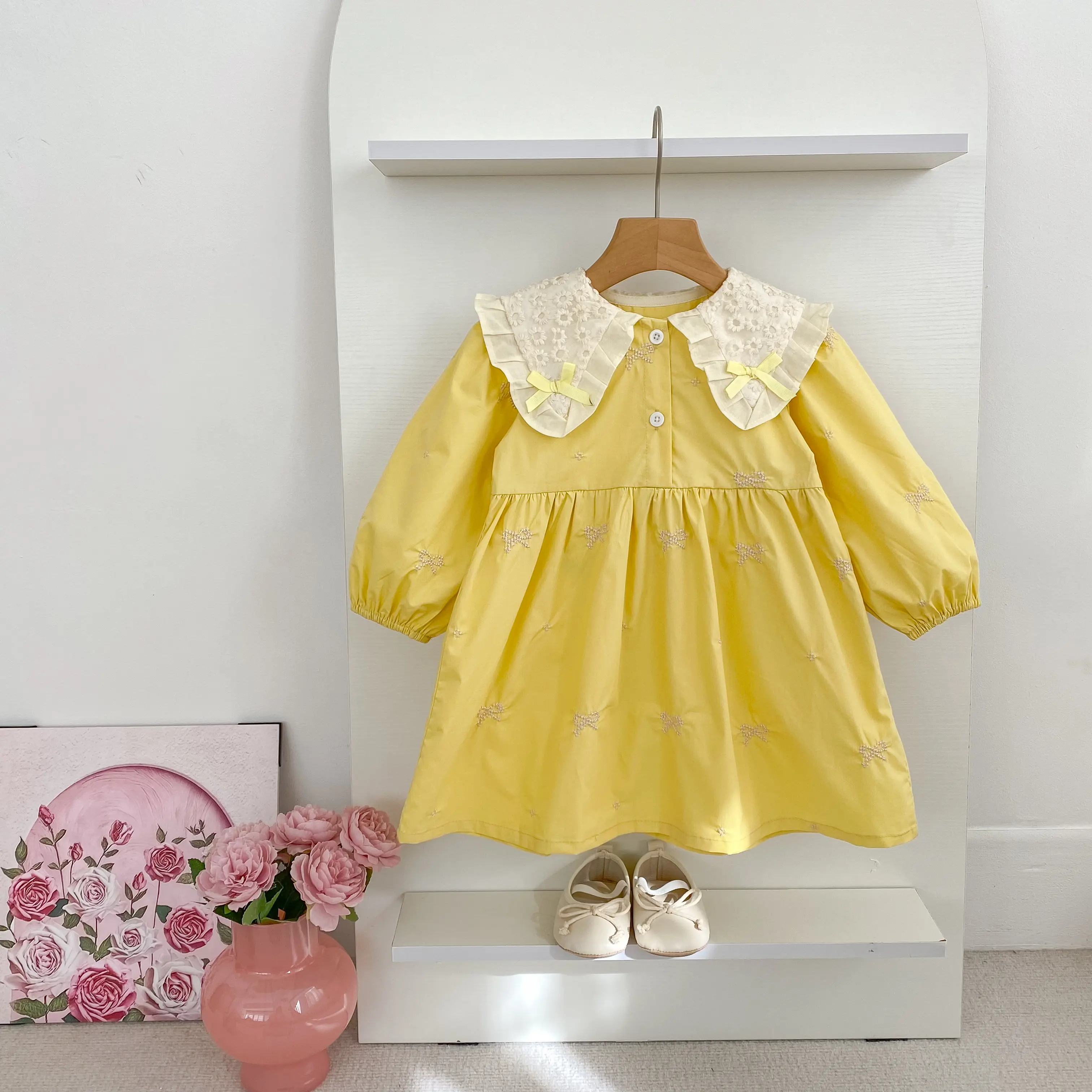 0-6Yrs Girls Princess Dress Baby Girl Clothes Clothes Butterfly Collar Baby Girl One Piece Clothes Autumn Embroidery Kids Dress