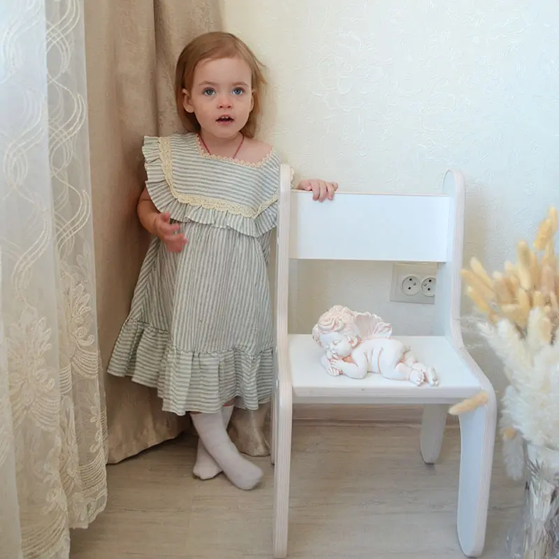 Summer Baby Girls Striped Dresses Plaid Flying Sleeve Birthday Party Dress Children Elegant Ruffled Clothing Cotton Girl Clothes