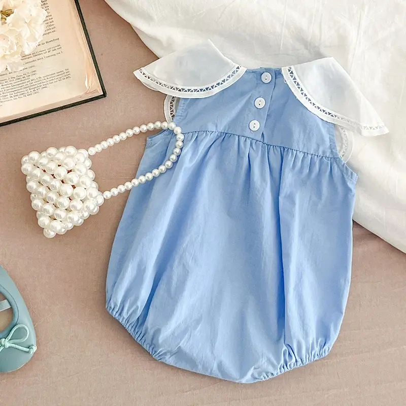 2025 New Summer Petal Collar Jumpsuit Children Clothes Toddler Baby Girls Jumpsuit Sleeveless Cotton Infant Baby Girls Bodysuits