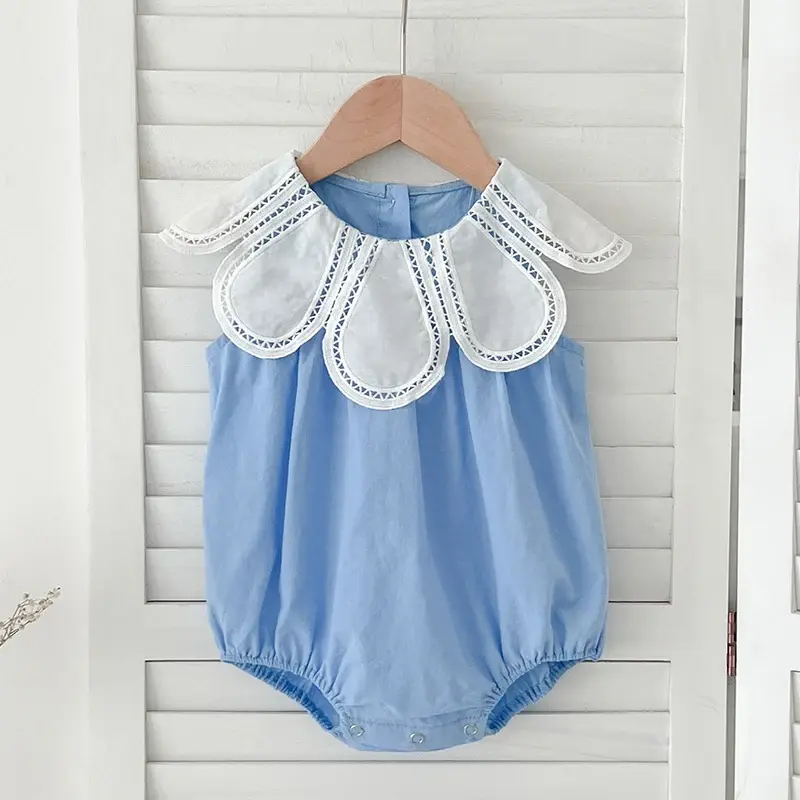 2025 New Summer Petal Collar Jumpsuit Children Clothes Toddler Baby Girls Jumpsuit Sleeveless Cotton Infant Baby Girls Bodysuits