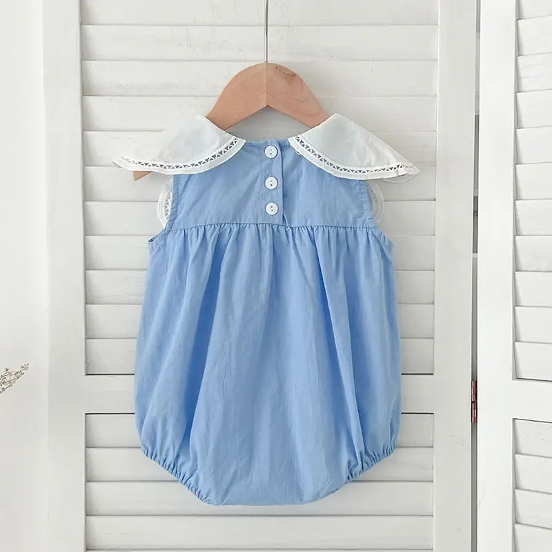 2025 New Summer Petal Collar Jumpsuit Children Clothes Toddler Baby Girls Jumpsuit Sleeveless Cotton Infant Baby Girls Bodysuits