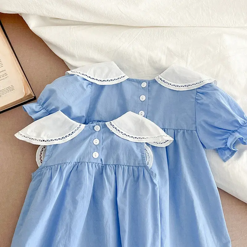 2025 New Summer Petal Collar Jumpsuit Children Clothes Toddler Baby Girls Jumpsuit Sleeveless Cotton Infant Baby Girls Bodysuits