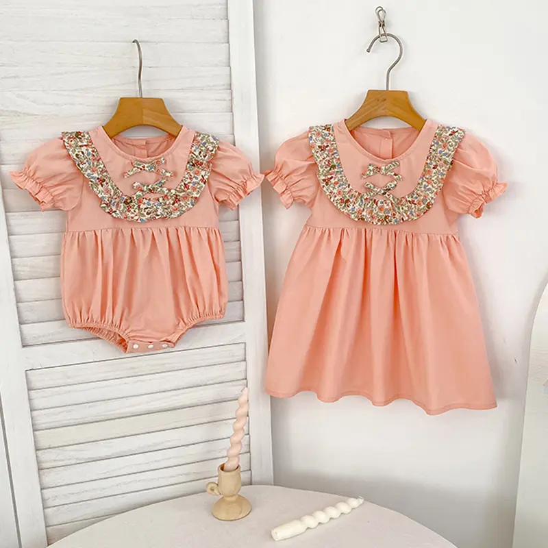Girls Casual Dresses Flower Print Doll Collar Dress with Bow Flower Girl Dresses Kids Clothes Princess Butterfly Girls Clothes