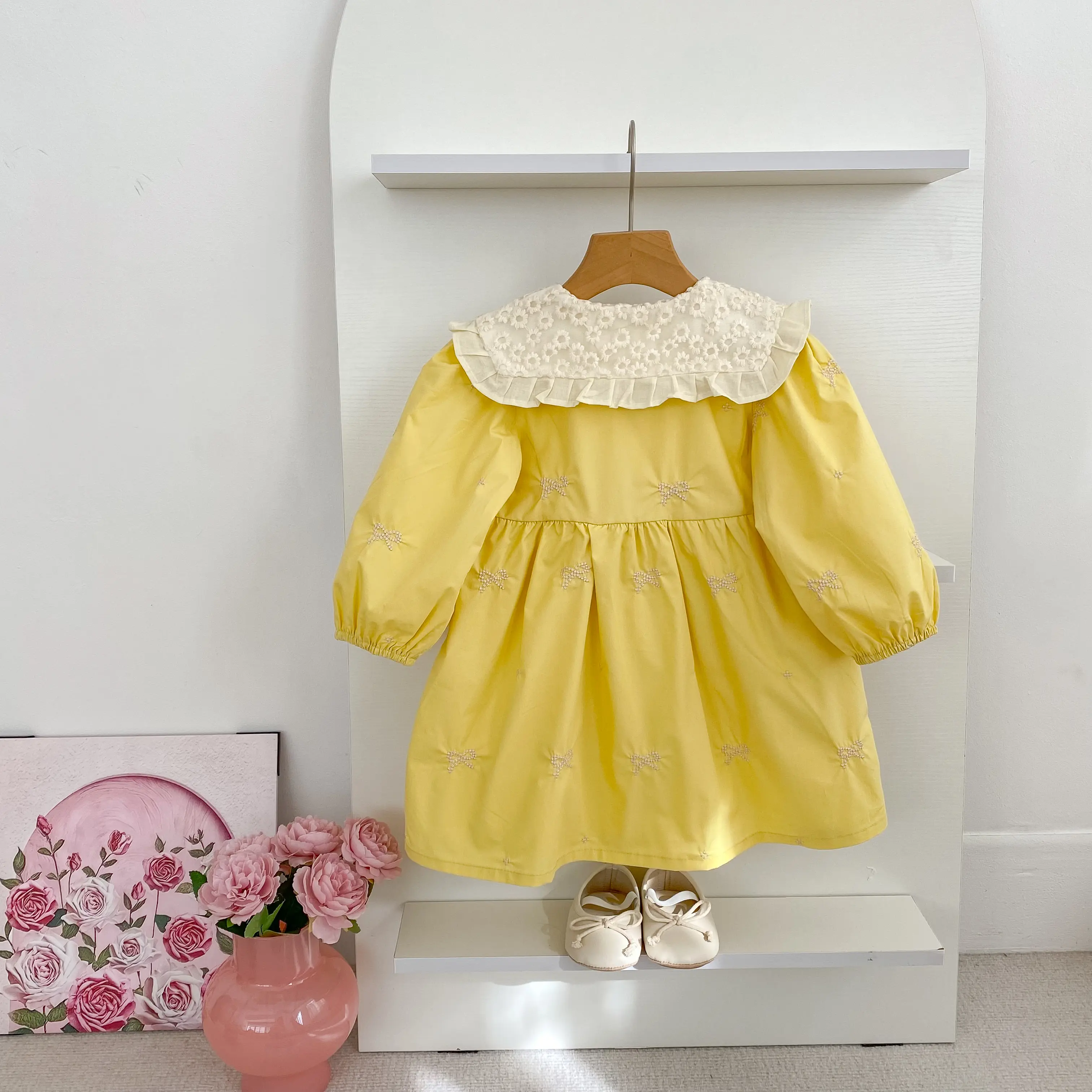 0-6Yrs Girls Princess Dress Baby Girl Clothes Clothes Butterfly Collar Baby Girl One Piece Clothes Autumn Embroidery Kids Dress