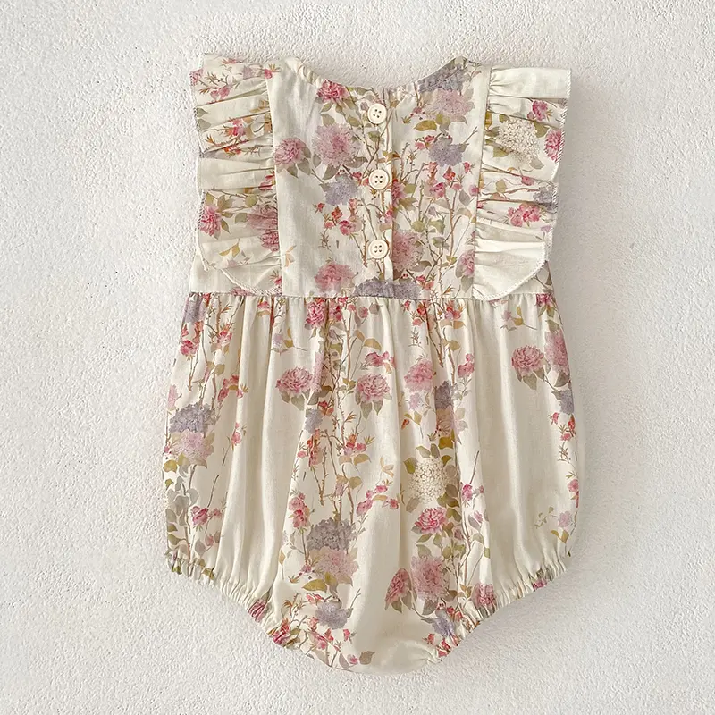 Baby Girls Rompers Newborn Clothes Kids Flower Flying Sleeves Sweet Flower Printing Princess Rompers Infant Baby Girls Rompers