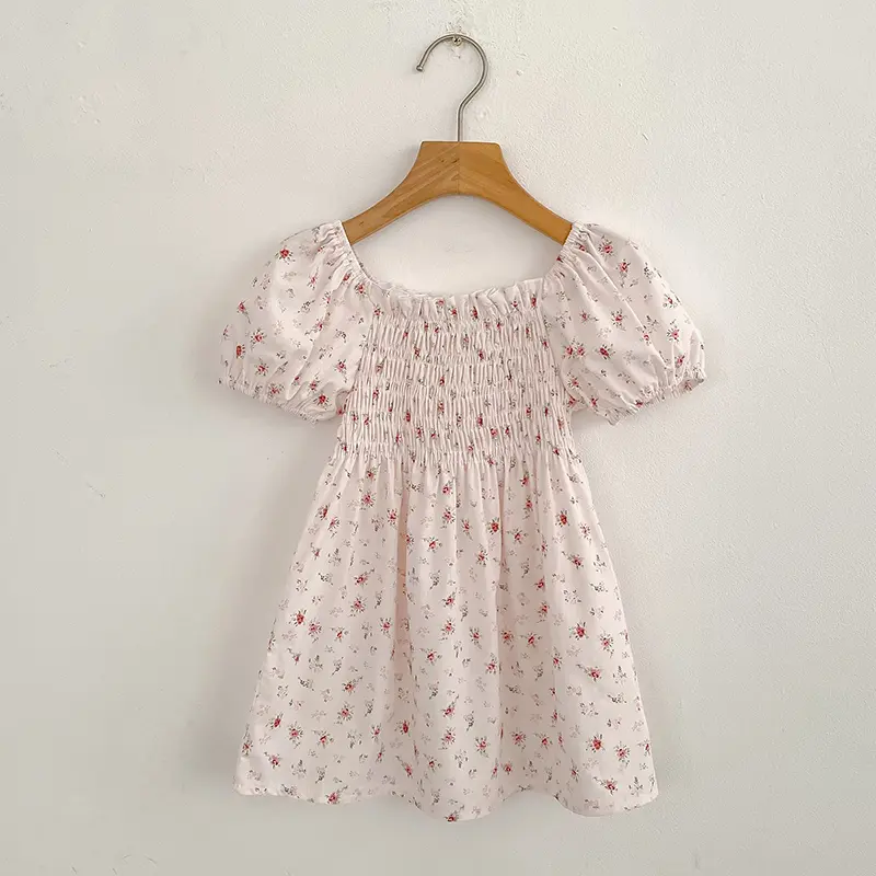 Summer Girls' Clothing Holiday Flower Print Dress Pink Cotton Girls' Fashion Dress 3-7 Years Old Girls Clothes Kids Clothes