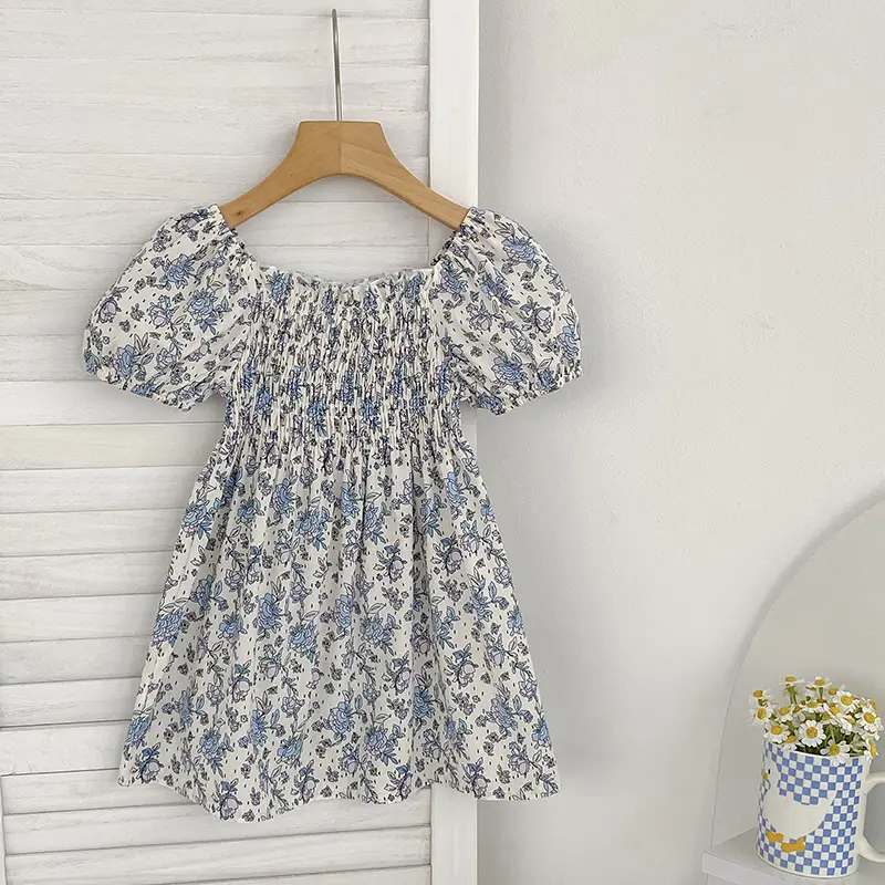 0-6Y Sisters Vintage Girls Beach Dress Summer Cotton Breathable Toddler Girls Flower Dress Children Beach Playing Clothes Baby