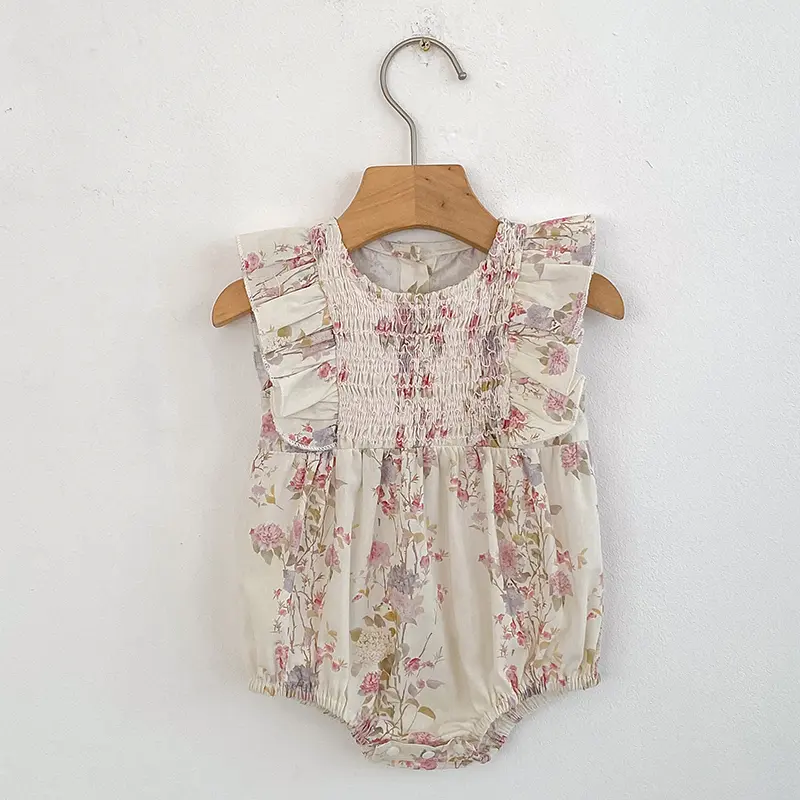 Baby Girls Rompers Newborn Clothes Kids Flower Flying Sleeves Sweet Flower Printing Princess Rompers Infant Baby Girls Rompers