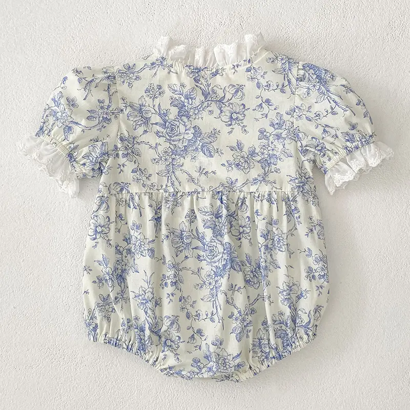 Newborn Clothes New Baby Girls Rompers Kids Baby Girls Short Sleeve Sweet Blue Flower Princess Rompers Infant Baby Girls Rompers
