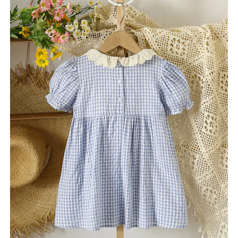 Baby Girls Dress Lace Collar Summer Kids Clothes Dress Grid Dress New Kids Baby Girls Sweet Cute Princess Children Clothes Dress