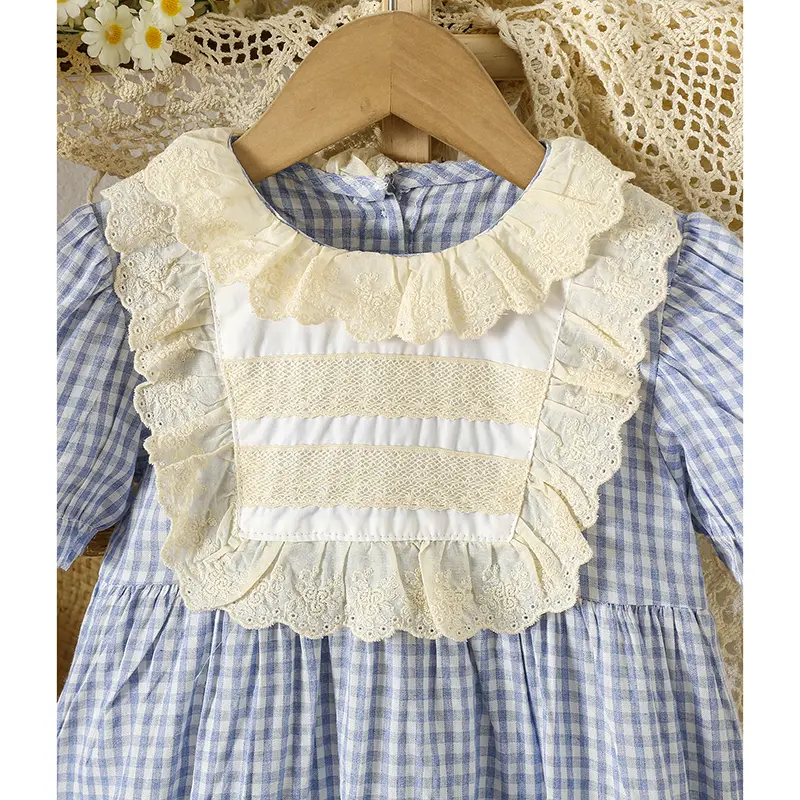 Baby Girls Dress Lace Collar Summer Kids Clothes Dress Grid Dress New Kids Baby Girls Sweet Cute Princess Children Clothes Dress