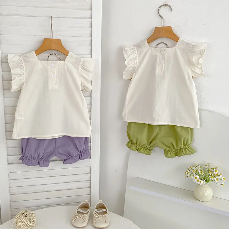 0-3Yrs Summer New Baby Puff Sleeve Set Flower Embroidery Tulip Infant Girl Vintage Shirt+Shorts 2PCS Suit Toddler Casual Outfits
