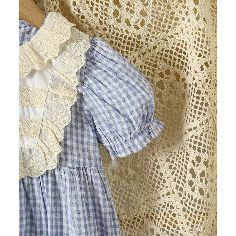 Baby Girls Dress Lace Collar Summer Kids Clothes Dress Grid Dress New Kids Baby Girls Sweet Cute Princess Children Clothes Dress