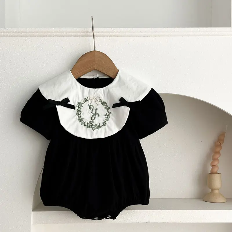 New Baby Girls Clothing Summer Infant Baby Girls Jumpsuit Retro Short Sleeve Cotton Embroidery Bow Newborn Baby Girls Bodysuits