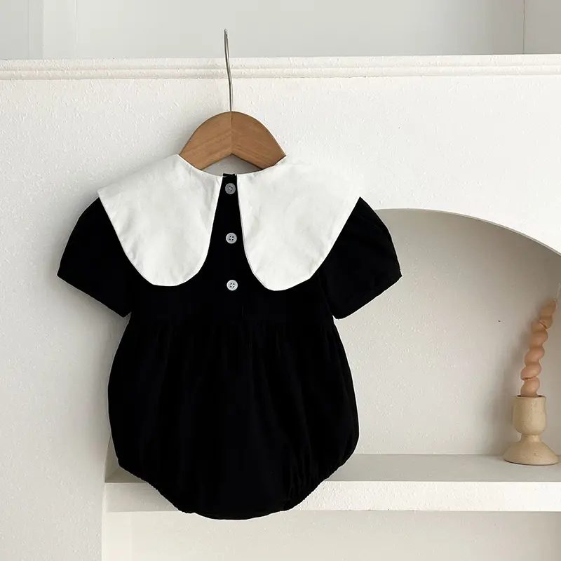 New Baby Girls Clothing Summer Infant Baby Girls Jumpsuit Retro Short Sleeve Cotton Embroidery Bow Newborn Baby Girls Bodysuits