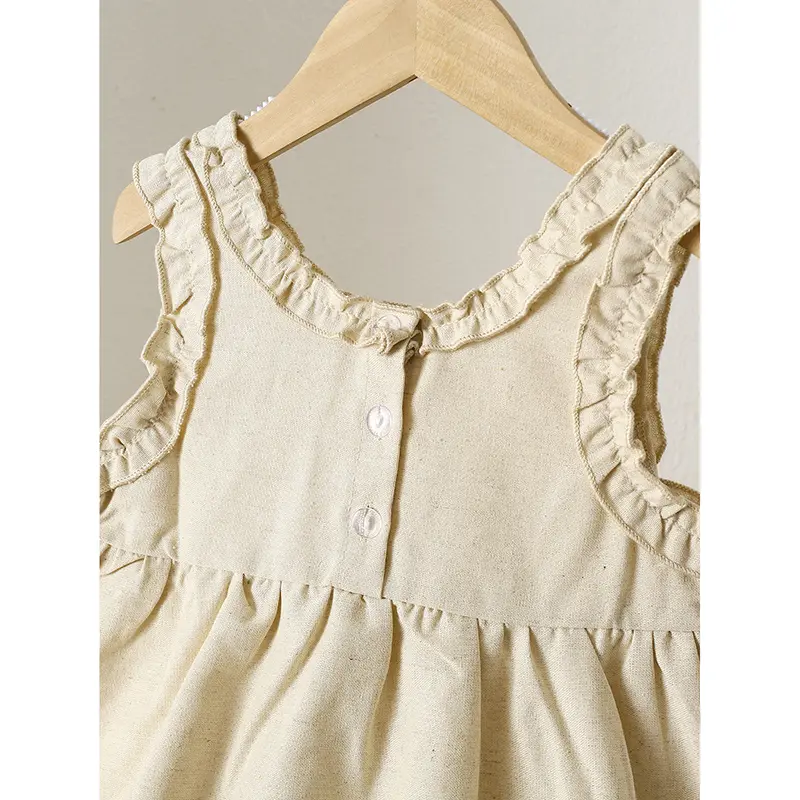 1-6Yrs Solid Linen Cotton Ruffle Sleeve Kids Dresses Summer Princess Party Dress Toddler Girl A-Line Sundress Baby Girl Dress