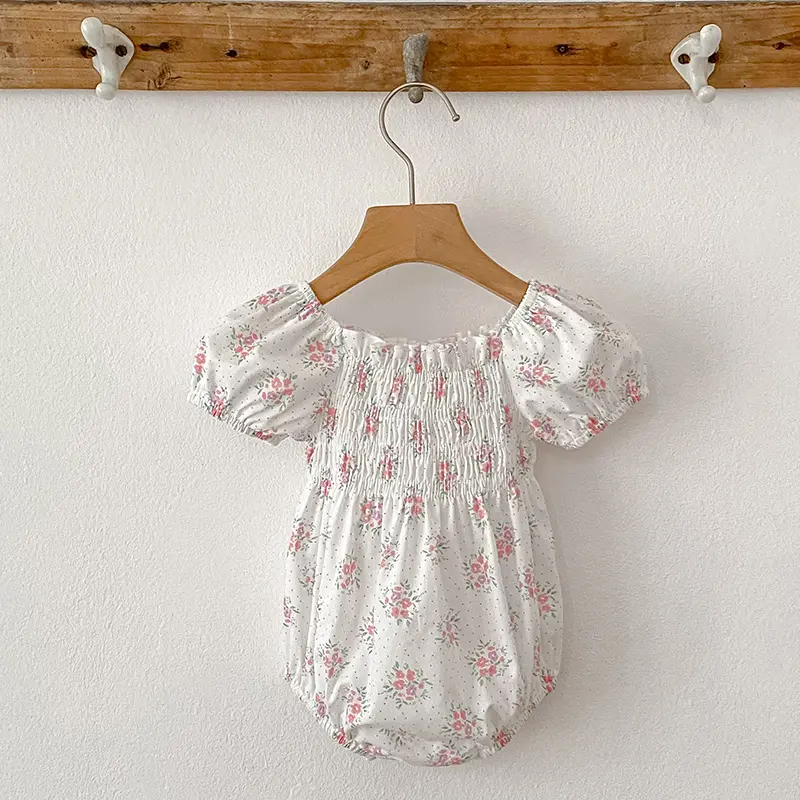 Summer Clothes Full Moon Baby Clothes Small Broken Flower Princess Triangular Baby Clothing Bodysuit Toddler Baby Girls Jumpsuit