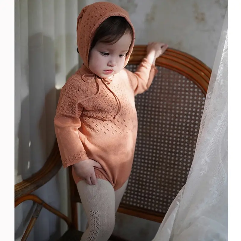 Autumn Baby Bodysuits Clothes Solid Long Sleeve Knit Newborn Boys Girls Onesie Hats Outfits 0-24M Infant Netural Costumes Romper