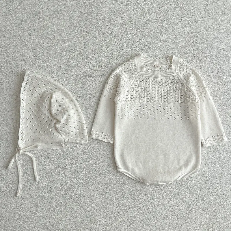 Autumn Baby Bodysuits Clothes Solid Long Sleeve Knit Newborn Boys Girls Onesie Hats Outfits 0-24M Infant Netural Costumes Romper