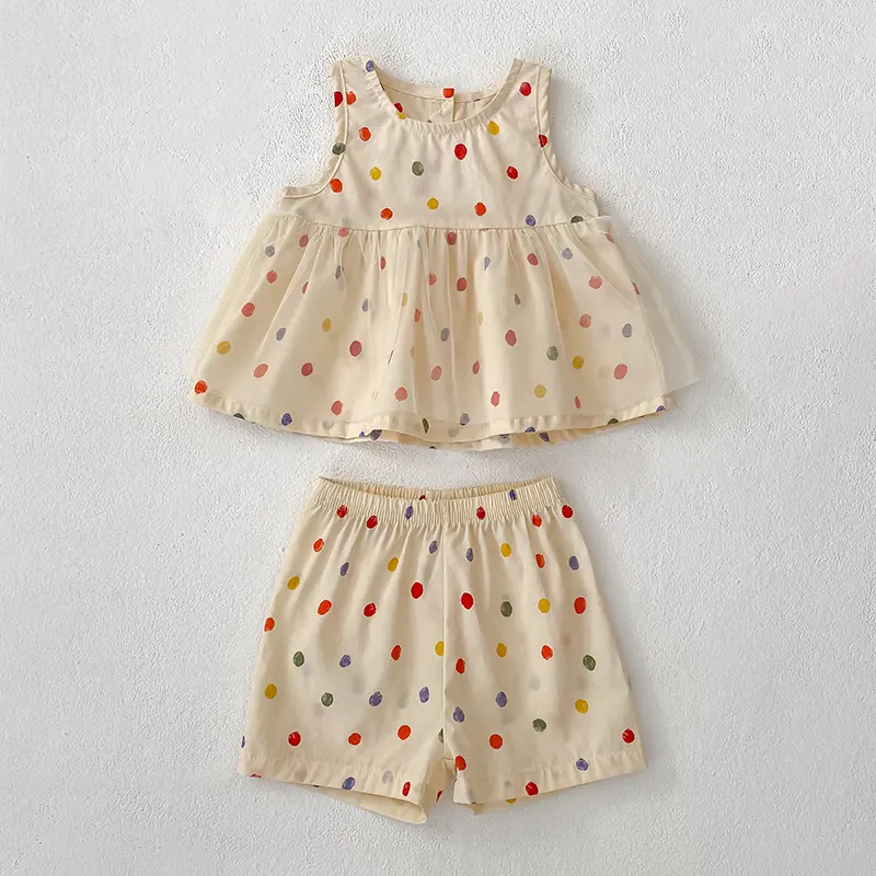 New Summer Clothing Sets Baby Girl Cotton Colored Dots Sets Girls Lace Sweet Princess 2pcs Suit Children's Clothing Kids Vestido