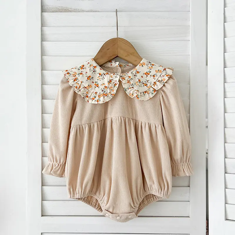 2025 New Toddler Baby Girls Romper Spring Children Clothes Ruffled Long Sleeved Cotton Baby Clothing Flower Baby Girls Jumpsuit