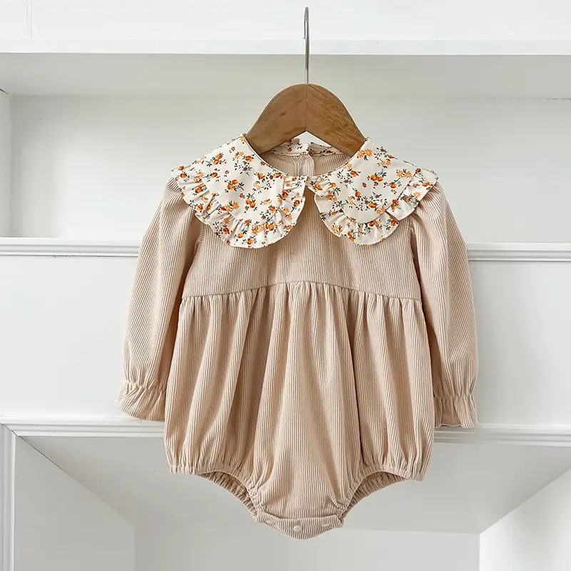 2025 New Toddler Baby Girls Romper Spring Children Clothes Ruffled Long Sleeved Cotton Baby Clothing Flower Baby Girls Jumpsuit