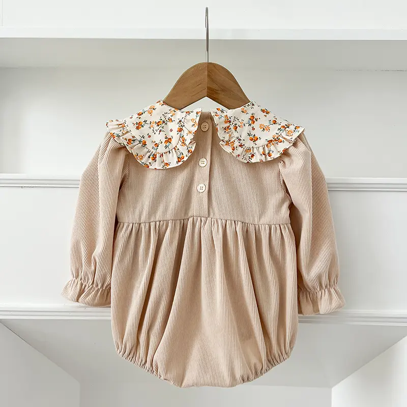 2025 New Toddler Baby Girls Romper Spring Children Clothes Ruffled Long Sleeved Cotton Baby Clothing Flower Baby Girls Jumpsuit