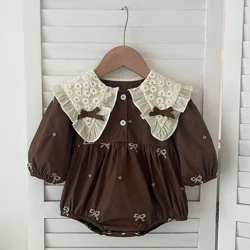 2024 New Autumn Sister Clothes 2-6Yrs Girl Party Dress Kids Princess Dresses Long Sleeved Cotton Embroidery Splicing Baby Romper