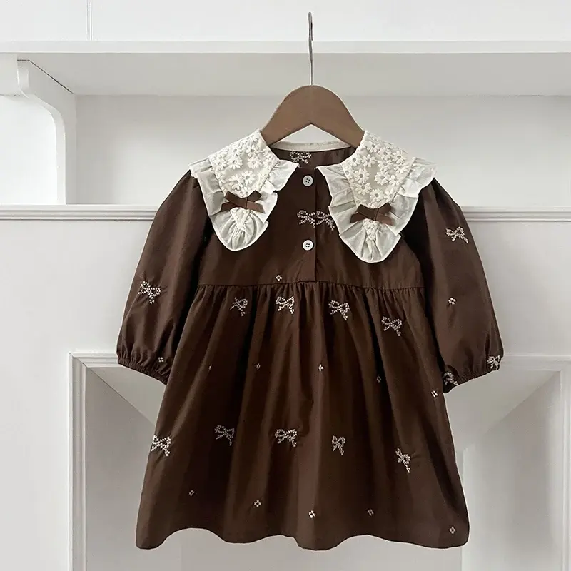 2024 New Autumn Sister Clothes 2-6Yrs Girl Party Dress Kids Princess Dresses Long Sleeved Cotton Embroidery Splicing Baby Romper