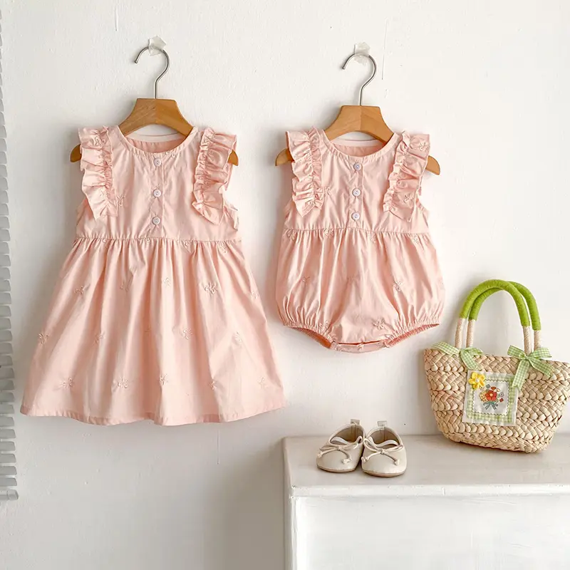 Sister Dress Newborn Baby Girl Birthday Romper Outfits Princess Party Dresses Embroidered Bow Vestidos Summer Toddler Clothes