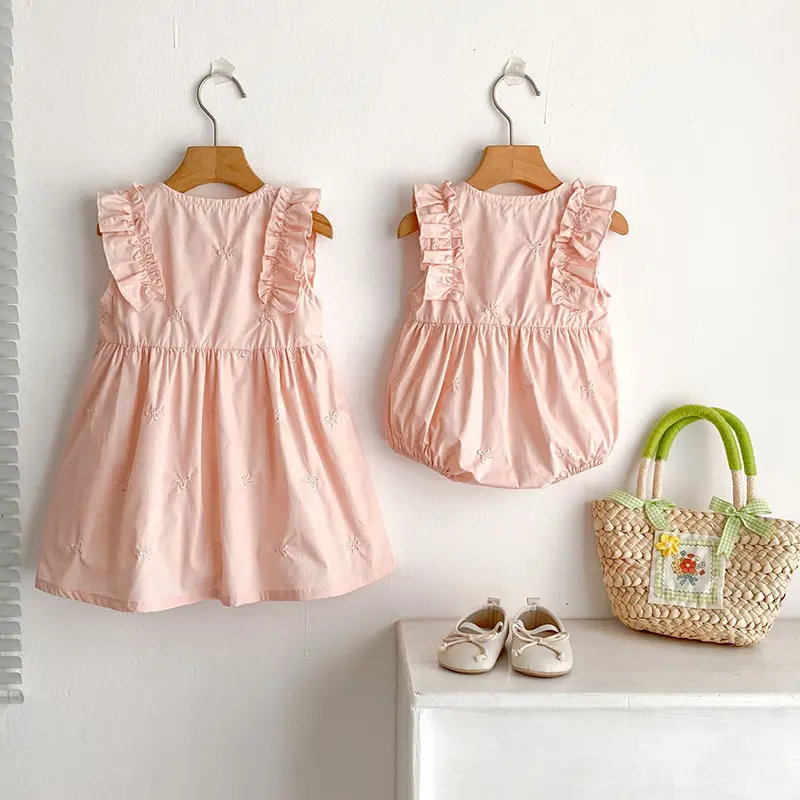 Sister Dress Newborn Baby Girl Birthday Romper Outfits Princess Party Dresses Embroidered Bow Vestidos Summer Toddler Clothes