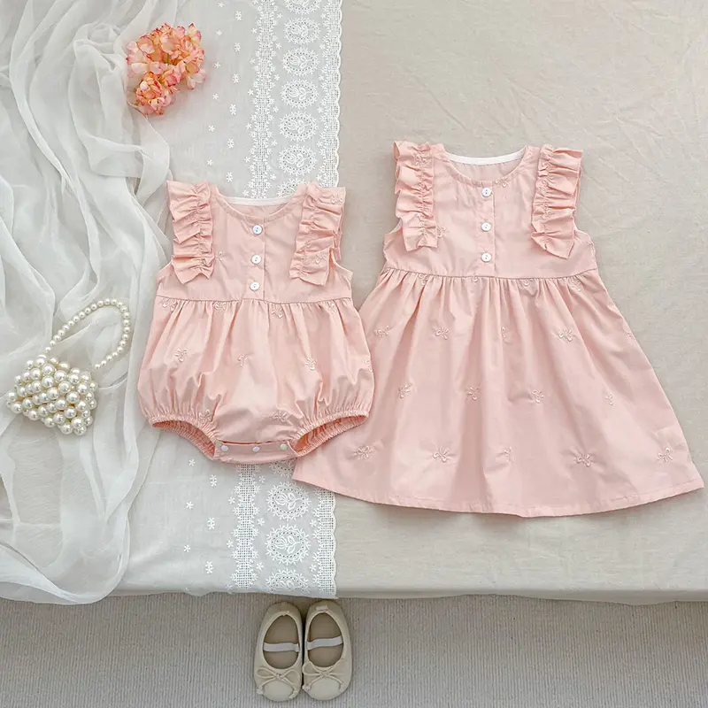 Sister Dress Newborn Baby Girl Birthday Romper Outfits Princess Party Dresses Embroidered Bow Vestidos Summer Toddler Clothes