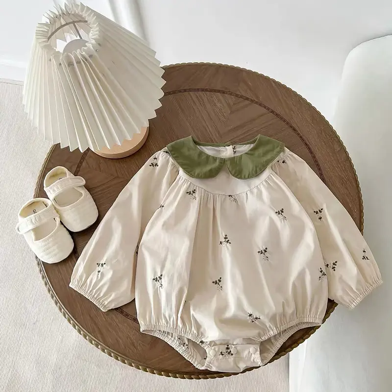 New Spring Clothes Newborn Baby Girl Jumpsuit Long Sleeved Cotton Embroidery Infant Baby Bodysuits Children Clothes Korean Style
