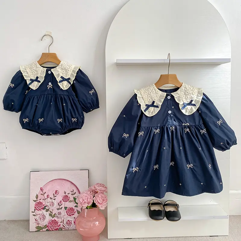Baby Girl Clothes Sister Clothes Spring Autumn Butterfly Collar Baby Girl One Piece Clothes Embroidery Dress Girl Party Dress