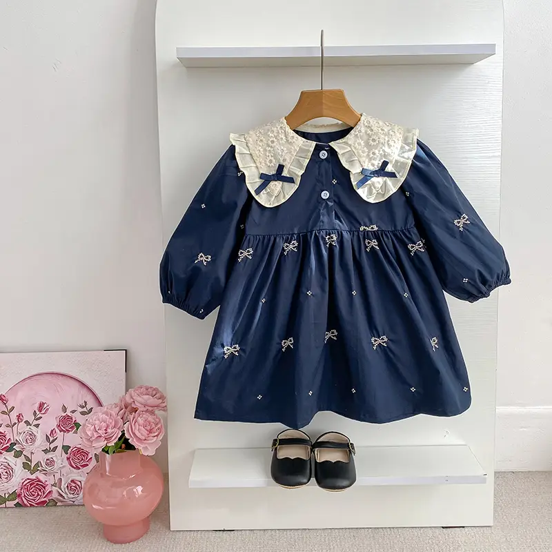Baby Girl Clothes Sister Clothes Spring Autumn Butterfly Collar Baby Girl One Piece Clothes Embroidery Dress Girl Party Dress