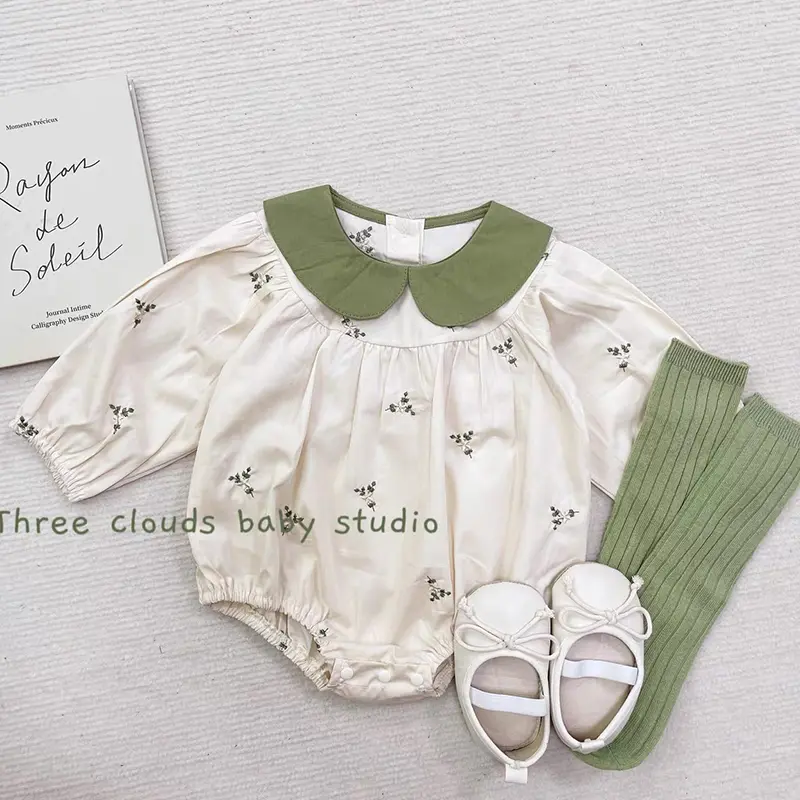 New Spring Clothes Newborn Baby Girl Jumpsuit Long Sleeved Cotton Embroidery Infant Baby Bodysuits Children Clothes Korean Style