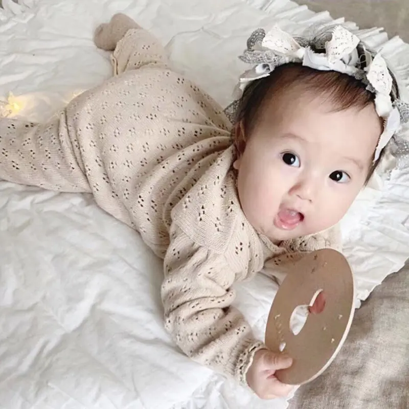 Newborn Baby Boys Girls Knitted Jumpsuit Climbing +Hat Suit Hollowed Out Clothing Romper Children's Casual Baby Soft Clothes