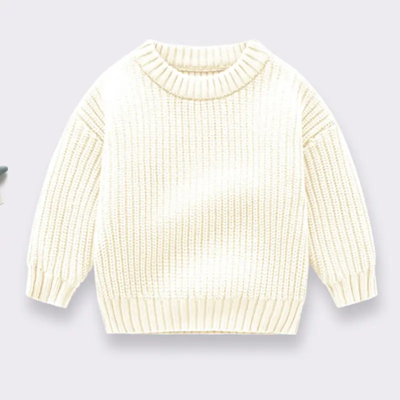 2024 Autumn Newborn Baby Girl Boy Knitted Sweater Long Sleeve Winter Sweater Solid Loose Pullover Casual Tops 3M-6Y Kids Clothes