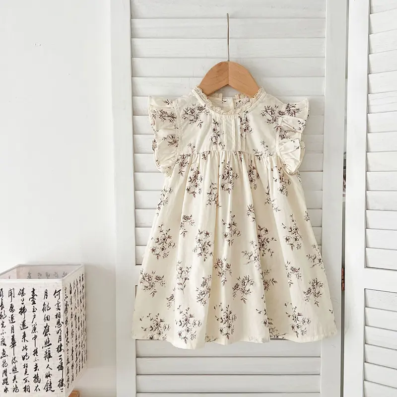 2025 Summer Kids Clothes Fashion Girl Dress Flower Embroidery Retro Lace Dress Cotton Princess Dress Casual Round Neck New Sweet