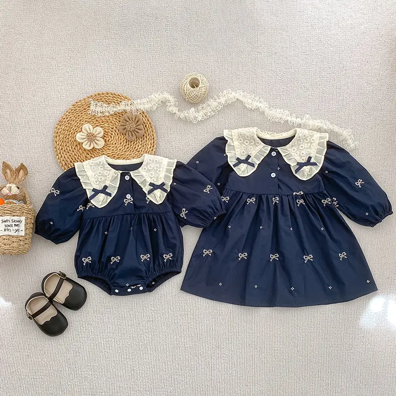 Baby Girl Clothes Sister Clothes Spring Autumn Butterfly Collar Baby Girl One Piece Clothes Embroidery Dress Girl Party Dress