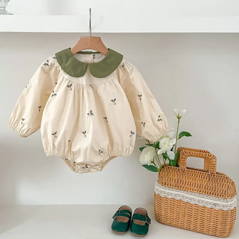 New Spring Clothes Newborn Baby Girl Jumpsuit Long Sleeved Cotton Embroidery Infant Baby Bodysuits Children Clothes Korean Style