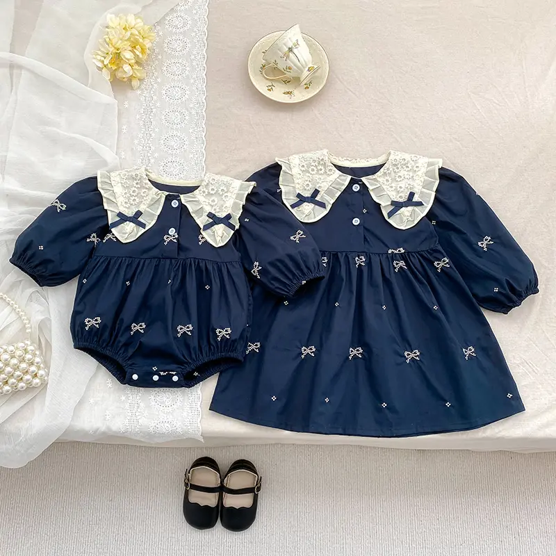 Baby Girl Clothes Sister Clothes Spring Autumn Butterfly Collar Baby Girl One Piece Clothes Embroidery Dress Girl Party Dress